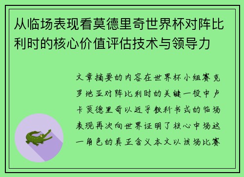 从临场表现看莫德里奇世界杯对阵比利时的核心价值评估技术与领导力